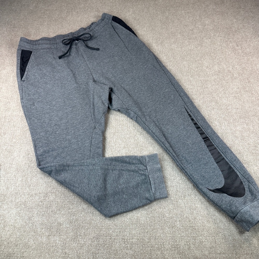 Nike Mens Gray Fleece Joggers Oversized Swoosh Graphic Sweatpants Medium